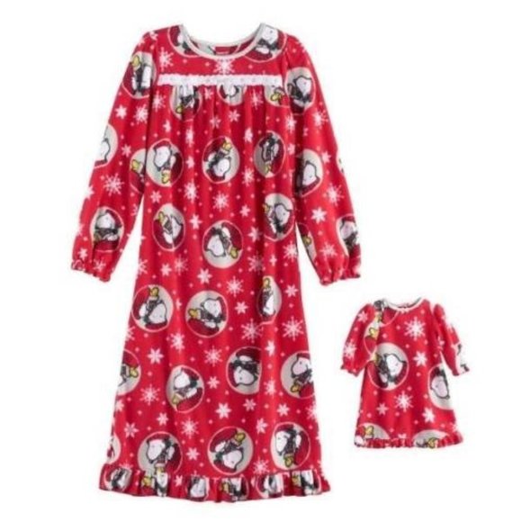 Jammies For Families Other - *Christmas Nightgown sz 6 Snoopy & 18" Doll Gown Red Fleece Long Sleeve Girls